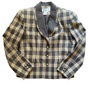 Atrium Collection Blazer Women 6 Brown Plaid Shawl Lapel Vintage Made in USA